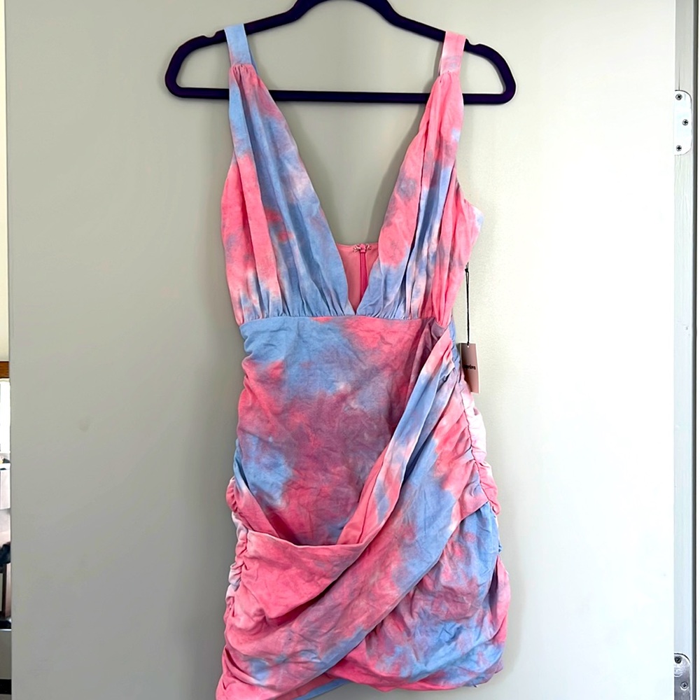 superdown Georgie Ruched Mini Dress in Pink Multi (S)